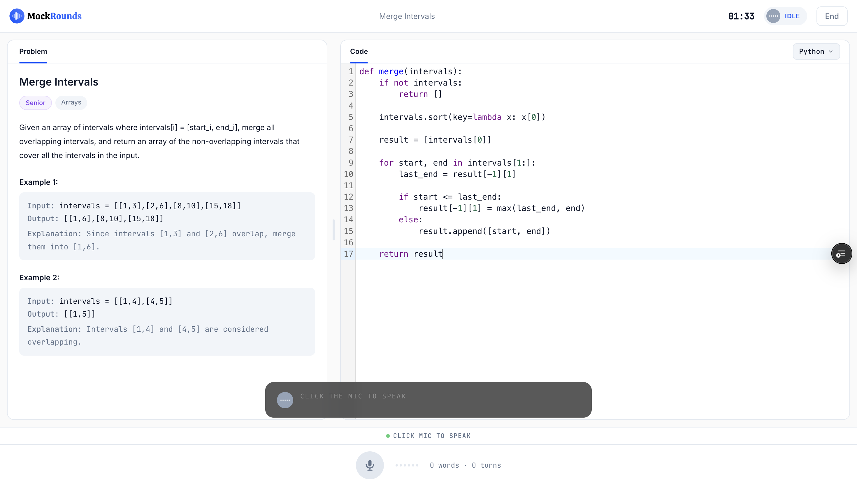 Active session — voice interaction